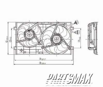 3115 | 1998-2007 VOLKSWAGEN BEETLE Radiator cooling fan assy 1.8L; Motor/Blade/Shroud Dual Fan Assy; see notes | VW3115101|1C0121207C-PFM