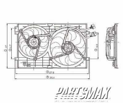 3115 | 1999-2005 VOLKSWAGEN JETTA Radiator cooling fan assy Type 4; dual fan assembly; w/1.8L or 2.0L engine | VW3115103|VW3115103